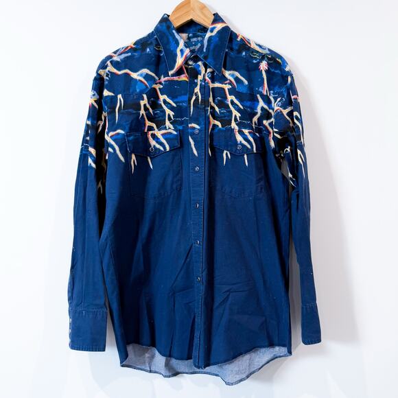Wrangler Other - WRANGLER Vintage Western Pearl Snap Lightning Yoke M